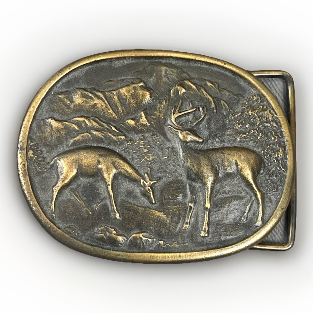 Sportsmans Deer Hunting Dress Belt Buckle Cowboy Vtg Indiana Metal Craft‎ E97